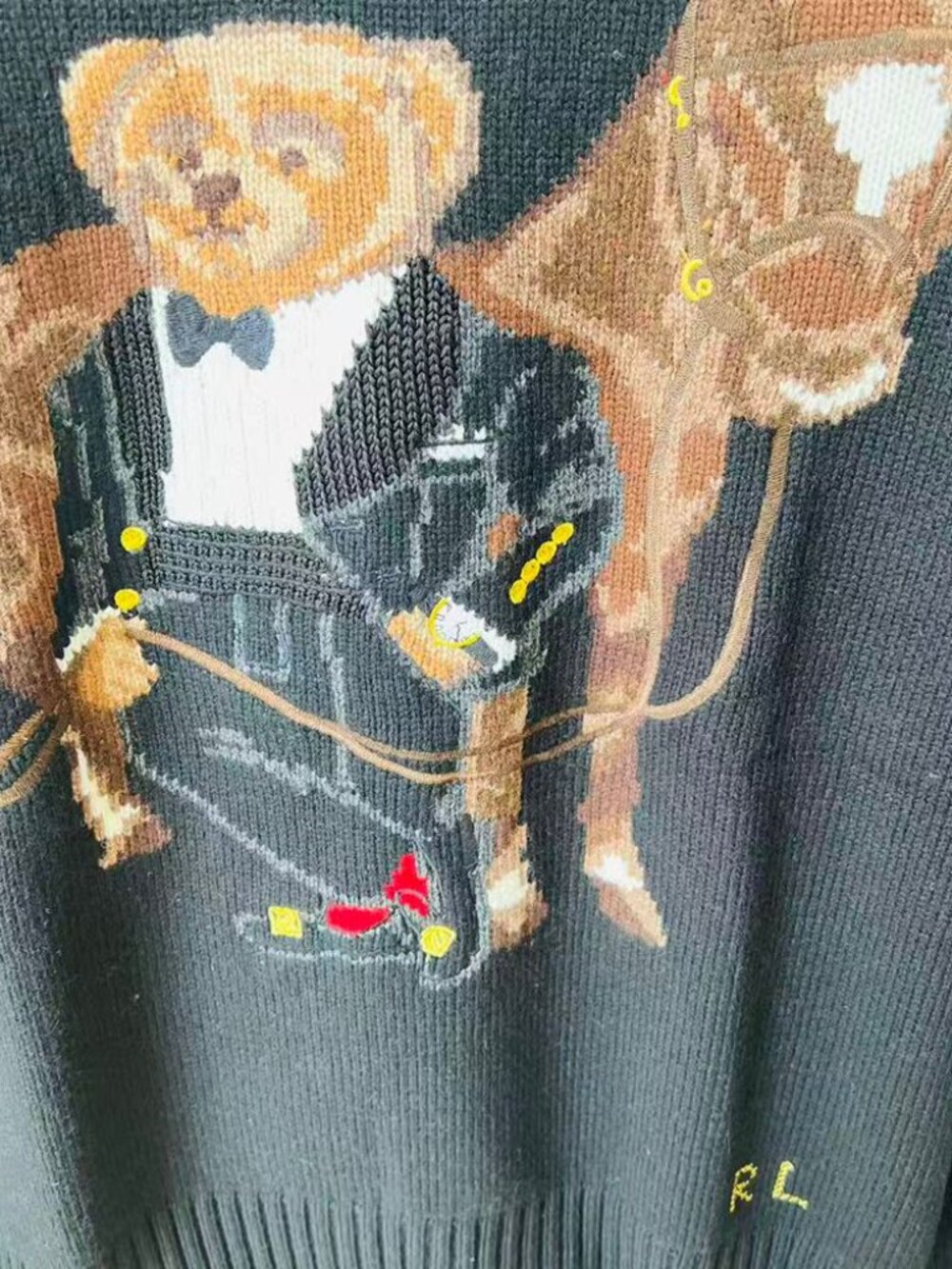 Polo Ralph Lauren Black Equestrian Polo Bear Wool Cashmere Sweater M - Picture 3 of 8